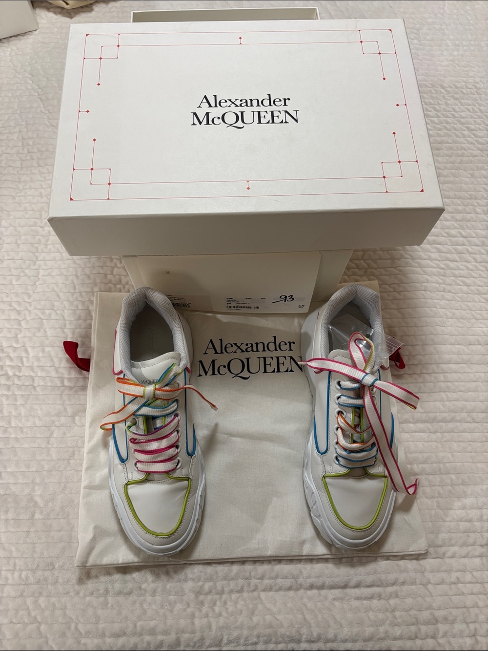Alexander McQueen White Sneakers with Rainbow Trim